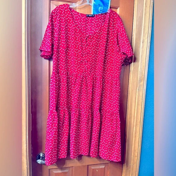 shein red heart dress Shein Teen Red Heart Wrap Dress, sz 10-12, #425-Q